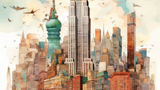 알록달록 귀여운 수채화 느낌의 건물이미지