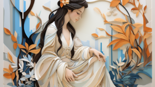 중국 당나라 느낌의 꽃과 함께 유리벽으로 장식된 이미지