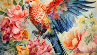 숲속에 아름다운 새, 수채화 스타일