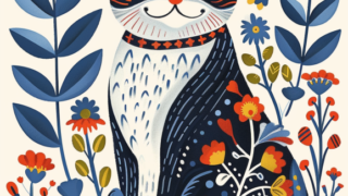 귀여운 노르딕 포크 아트 동물 일러스트, nordic folk art